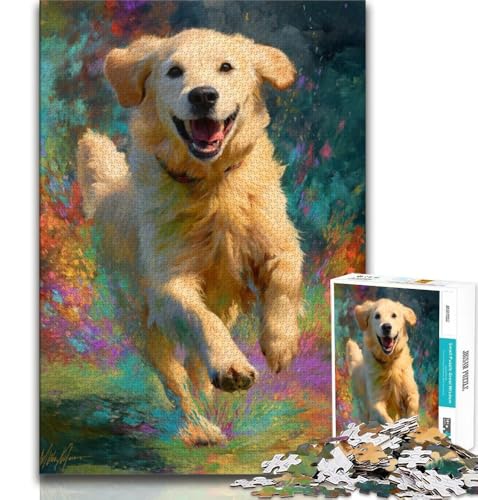 Happy Golden Retriever Puzzles für Teenager, 1000 Teile Puzzle, Dekomprimierendes intellektuelles Lernspielzeug, Wichtelgeschenke, 38x26cm Happy Golden Retriever Puzzles für Teenager, 1000 Teile Puzzle, Dekomprimierendes intellektuelles Lernspielzeug, Wichtelgeschenke, 38x26cm von FLKFDOZ