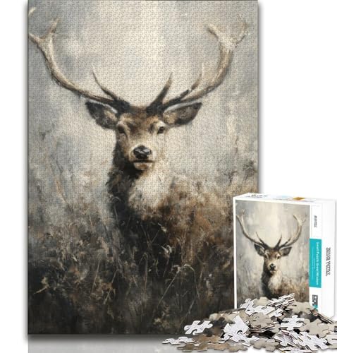 Hirsch-Ölgemälde-Puzzle für Erwachsene, 1000-teiliges Puzzle, Denkspiel, Wanddekoration, einzigartige Geburtstags, 38x26cm Hirsch-Ölgemälde-Puzzle für Erwachsene, 1000-teiliges Puzzle, Denkspiel, Wanddekoration, einzigartige Geburtstags, 38x26cm von FLKFDOZ