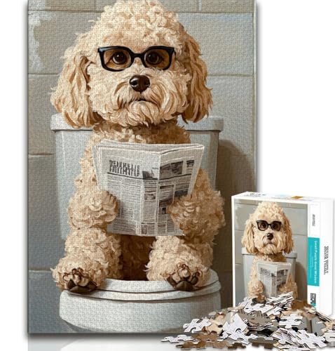 Hund sitzt auf der Toilette, 1000-teiliges Puzzle für Erwachsene, Lernspielzeug, Familienspiele mit passendem Poster und Quizblatt, 38x26cm Hund sitzt auf der Toilette, 1000-teiliges Puzzle für Erwachsene, Lernspielzeug, Familienspiele mit passendem Poster und Quizblatt, 38x26cm von FLKFDOZ