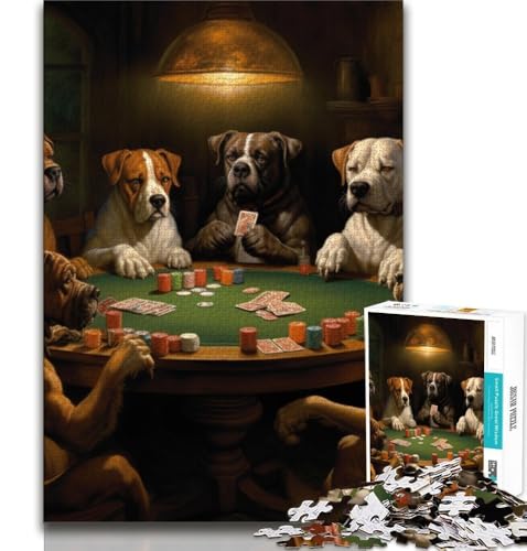 Hunde Spielen Poker, 1000-teiliges Puzzle für Teenager, für Lernspiele, Herausforderungsspielzeug, einzigartige Heimdekoration und Geschenke, 38x26cm von FLKFDOZ