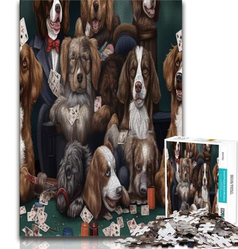 Hunde Spielen Poker-Puzzles für Teenager, 1000-teiliges Puzzle, dekomprimierendes intellektuelles Lernspielzeug, Wichtelgeschenke, 38x52cm von FLKFDOZ