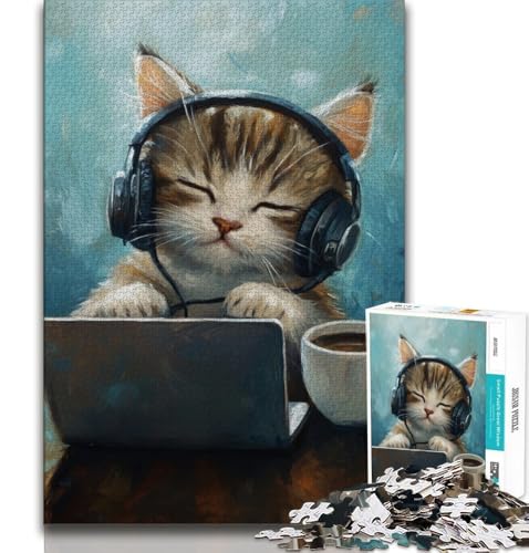 Katze hört Musik, 1000-teiliges Puzzle für Jugendliche und Erwachsene, hilft dem Gehirn beim Trainieren, süchtig machendes Spielzeug, um Geduld zu fördern, geeignet für Paare, 38x26cm Katze hört Musik, 1000-teiliges Puzzle für Jugendliche und Erwachsene, hilft dem Gehirn beim Trainieren, süchtig machendes Spielzeug, um Geduld zu fördern, geeignet für Paare, 38x26cm von FLKFDOZ