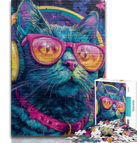 Katze mit Kopfhörern, Puzzle für Erwachsene, 2000 Teile, anspruchsvolles Spielspielzeug, jedes Teil ist einzigartig – anspruchsvolles Familienspiel, 70x100cm von FLKFDOZ