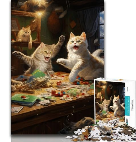 Katzen Spielen Poker, Puzzles für Teenager, 2000 Puzzles, Lernspielzeug, Familienspiele mit passendem Poster und Quizblatt, 70x100cm von FLKFDOZ