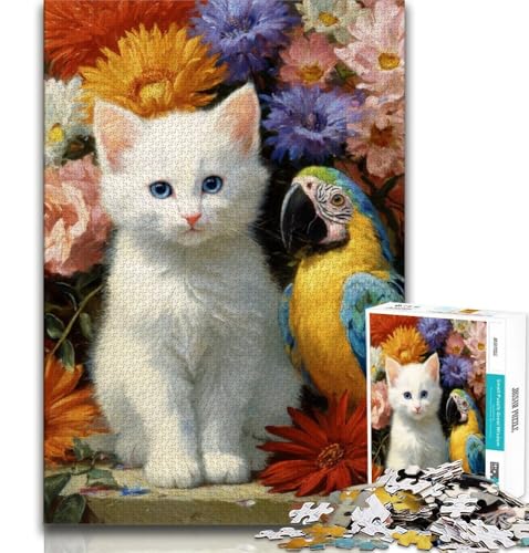 Katzen- und Papageien-Puzzle für Teenager, 1000 Teile, Lernspiele, Wanddekoration, einzigartige Geburtstags, 38x26cm Katzen- und Papageien-Puzzle für Teenager, 1000 Teile, Lernspiele, Wanddekoration, einzigartige Geburtstags, 38x26cm von FLKFDOZ