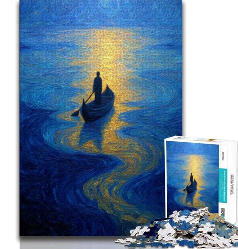 Kleines Boot bei Nacht, 1000 Teile Puzzle für Erwachsene und Jugendliche, Spielzeug, Lernspiele, Stressabbau, geeignet als Schreibtischdekoration, 50x75cm von FLKFDOZ