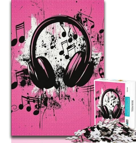 Musiksymbol-Kopfhörer-Puzzle 1000 Teile für Erwachsene, hilft dem Gehirn beim Trainieren, süchtig machendes Spielzeug, um Geduld zu fördern, einzigartiges Herausforderungsspiel, 38x26cm von FLKFDOZ
