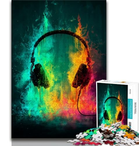 Neon-Kopfhörer-Puzzle, 2000 Teile, für Erwachsene und Jugendliche, Stressabbau, Zeitvertreib zu Hause, mit passendem Poster und Quizblatt, 70x100cm von FLKFDOZ