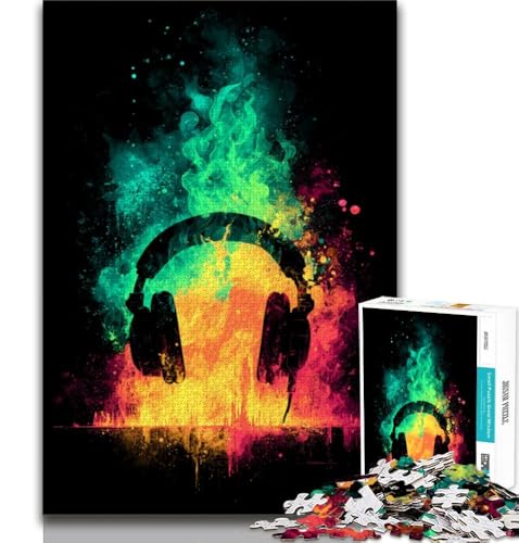 Neon-Kopfhörer-Puzzle für Teenager, 1000 Teile, Lernspiele, Heimdekoration, Geschenk für die ganze Familie, 38x26cm von FLKFDOZ
