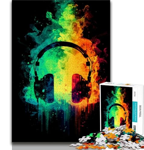 Neon-Kopfhörer-Puzzles für Erwachsene und Jugendliche, 1000 Teile, helfen dem Gehirn, süchtig machendes Spielzeug zu trainieren, um Geduld zu fördern, tolles Geschenk, 38x52cm von FLKFDOZ