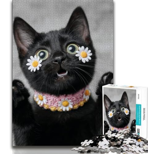 Niedliches schwarzes Katzen-Puzzle für Erwachsene, 1000 Teile, anspruchsvolles Spiel und Familienspiel, ganze Familie, 38x52cm von FLKFDOZ