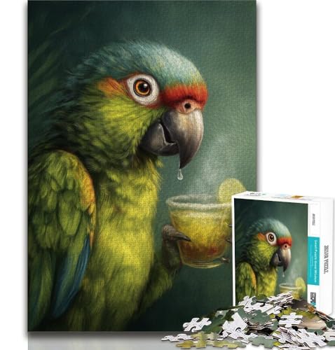 Papagei trinkt EIN Getränk, Puzzle 1000 Teile, für Teenager, Geschenke, Stressabbau, schwierige Herausforderung, stärkt die Liebe zwischen Paaren, 38x26cm von FLKFDOZ