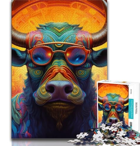 Psychedelic Buffalo Puzzle 1000 Teile für Erwachsene und Jugendliche, Spielzeug, Lernspiele, Stressabbau, tolle Geschenke und Spielzeuge, 50x75cm von FLKFDOZ