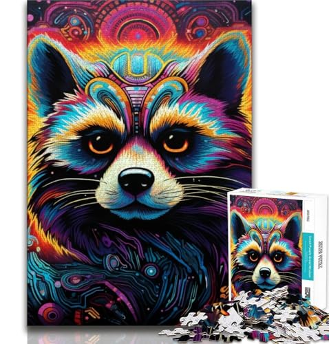Psychedelisches Tier-Waschbär-Puzzle, 1000 Teile, für Erwachsene und Jugendliche, Quizspiel, Wanddekoration, einzigartige Geburtstags, 38x52cm Psychedelisches Tier-Waschbär-Puzzle, 1000 Teile, für Erwachsene und Jugendliche, Quizspiel, Wanddekoration, einzigartige Geburtstags, 38x52cm von FLKFDOZ