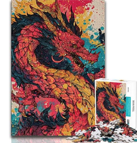 Puzzle 1000 Teile für Erwachsene, Aquarelldrache, Lernspielzeug, Geschenke für Freunde und Familie ab 14 Jahren, 38x26cm von FLKFDOZ
