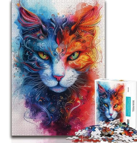 Puzzle 1000 Teile für Erwachsene, Aquarellkatze, Lernspielzeug, Geschenke für Freunde und Familie ab 14 Jahren, 38x26cm von FLKFDOZ