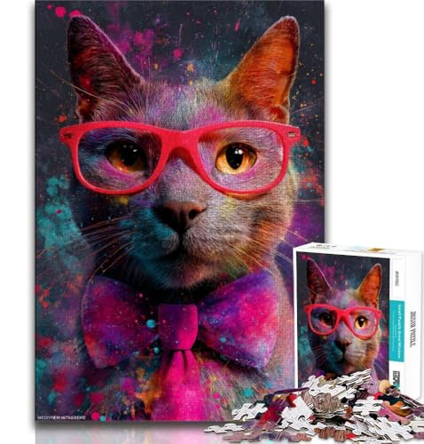 Puzzle 1000 Teile für Erwachsene, Katze mit Brille, Lernspiele, Heimdekoration, Lernspiel für Geburtstag, Weihnachten, 50x75cm Puzzle 1000 Teile für Erwachsene, Katze mit Brille, Lernspiele, Heimdekoration, Lernspiel für Geburtstag, Weihnachten, 50x75cm von FLKFDOZ