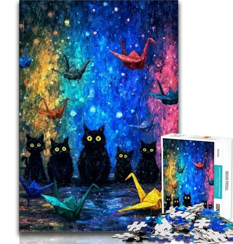 Puzzle 1000 Teile für Erwachsene, Schwarze Katzenkunst, Lernspiele, Heimdekoration, Lernspiel für Geburtstag, Weihnachten, 38x26cm von FLKFDOZ
