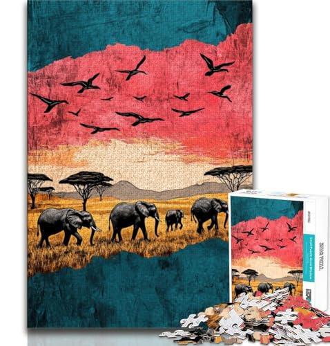 Puzzle 1000 Teile für Erwachsene Elefant, Lernspiele, Heimdekoration, Lernspiel für Geburtstag, Weihnachten, 38x26cm von FLKFDOZ