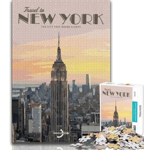 Puzzle 1000 Teile für Erwachsene und Jugendliche, Reise nach New York, anspruchsvolles Spiel und Familienspiel, Künstlersammlung, bildende Kunst, für Kinder ab 14 Jahren, 38x26cm von FLKFDOZ