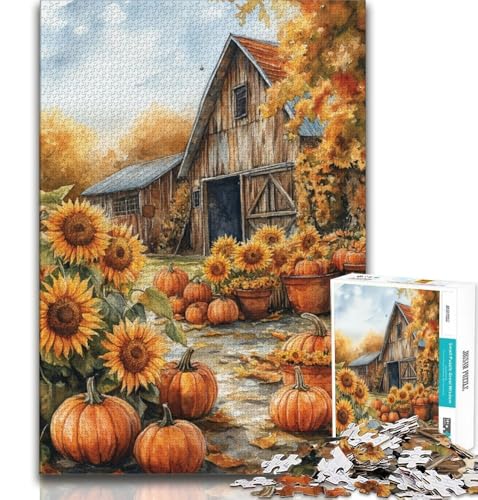 Puzzle 1000 Teile für Erwachsene und Jugendliche,Bauernhof,Kürbis,Sonnenblume,Spielzeug,Denkspiel,mit vollständig ineinandergreifenden,zufällig geformten Teilen,für Kinder ab 14 Jahren,38x26cm von FLKFDOZ
