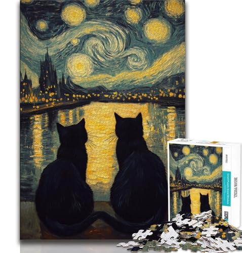 Puzzle 1000 Teile für Erwachsene und Jugendliche,Schwarze Katze unter dem Nachthimmel,Denkspiel-Spielzeug,mit vollständig ineinandergreifenden,zufällig geformten Teilen für Kinder ab 14 Jahren,38x26cm Puzzle 1000 Teile für Erwachsene und Jugendliche,Schwarze Katze unter dem Nachthimmel,Denkspiel-Spielzeug,mit vollständig ineinandergreifenden,zufällig geformten Teilen für Kinder ab 14 Jahren,38x26cm von FLKFDOZ