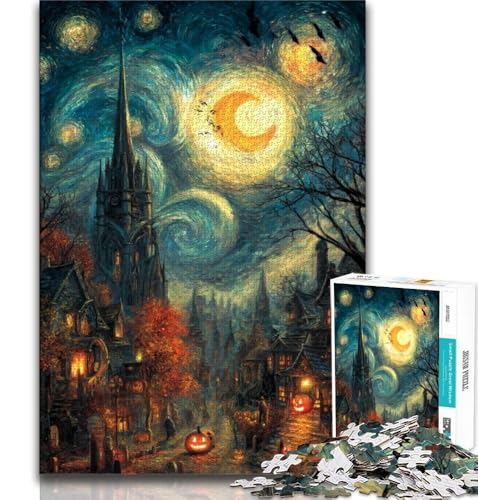 Puzzle für Erwachsene, 1000 Puzzles, Halloween-Skelettlandschaft, pädagogisches Familienspiel, Wanddekoration, einzigartige Geburtstags, 38x52cm von FLKFDOZ