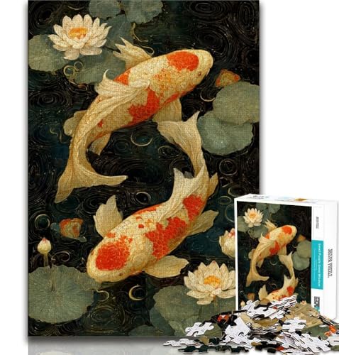 Puzzle für Erwachsene, 1000 Teile, Koi, als Lernspiel, Herausforderungsspielzeug, zur Heimdekoration, für Kinder ab 14 Jahren, 38x26cm von FLKFDOZ