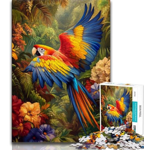 Puzzle für Erwachsene, 1000 Teile, Papageien-Ölgemälde, hilft dem Gehirn, süchtig machendes Spielzeug zu trainieren, um Geduld zu fördern, perfekte Dekoration, 38x52cm von FLKFDOZ