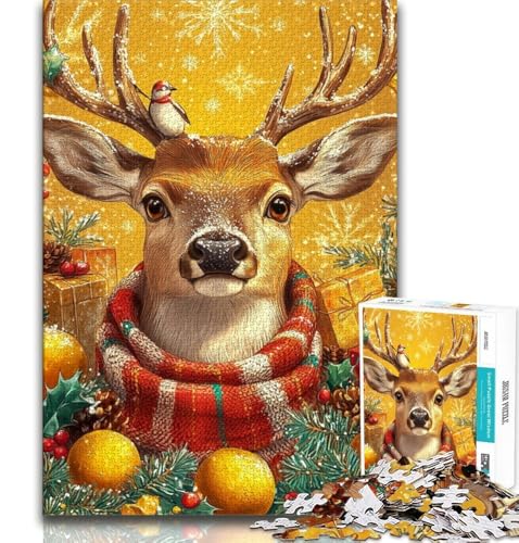 Puzzle für Erwachsene, 1000 Teile, Weihnachtshirsch, als Lernspiel, Herausforderungsspielzeug, als Heimdekoration, für Kinder ab 14 Jahren, 38x26cm von FLKFDOZ