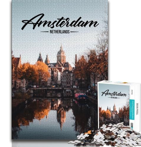 Puzzle für Erwachsene 1000 Teile Amsterdam, Familienspaß, Lernspiel für Geburtstag, Weihnachten für und ab 14 Jahren, 38x26cm von FLKFDOZ