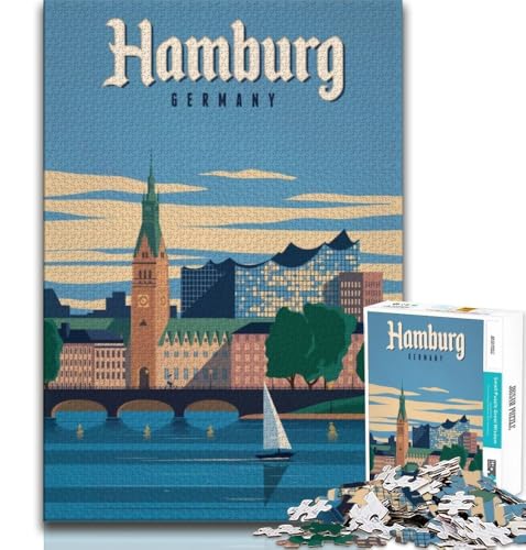 Puzzle für Erwachsene 1000 Teile Hamburg, Familienspaß, Lernspiel für Geburtstag, Weihnachten für und ab 14 Jahren, 38x26cm von FLKFDOZ