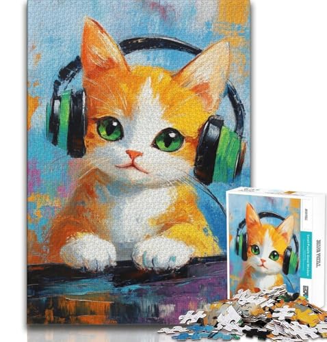 Puzzle für Erwachsene mit 1000 Teilen, Katze hört Musik, hilft dem Gehirn beim Trainieren, süchtig machendes Spielzeug, um Geduld zu fördern, EIN Kunstwerk, 38x26cm Puzzle für Erwachsene mit 1000 Teilen, Katze hört Musik, hilft dem Gehirn beim Trainieren, süchtig machendes Spielzeug, um Geduld zu fördern, EIN Kunstwerk, 38x26cm von FLKFDOZ