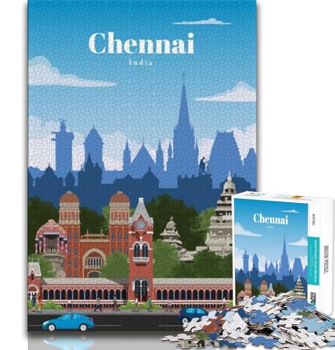 Puzzle für Erwachsene und Jugendliche, 1000 Teile, Reise nach Chennai, Spielzeug, intellektuelles Spiel, ganze Familie, geeignet für Kinder ab 14 Jahren, 38x26cm von FLKFDOZ