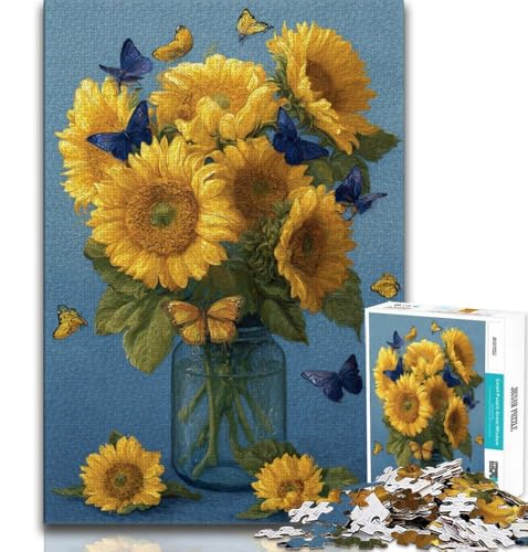 Puzzle für Erwachsene und Jugendliche, Sonnenblumen in Einer Vase, anspruchsvolles Spiel und Lernspiel für die ganze Familie zum Geburtstag, Weihnachten, 38x26cm von FLKFDOZ