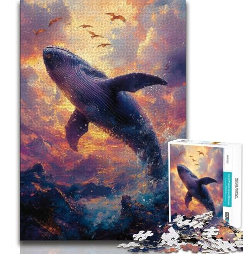 Puzzle für Erwachsene und Jugendliche, Wale bei Sonnenuntergang, anspruchsvolles Spiel und Lernspiel für die ganze Familie zum Geburtstag, Weihnachten, 38x26cm von FLKFDOZ