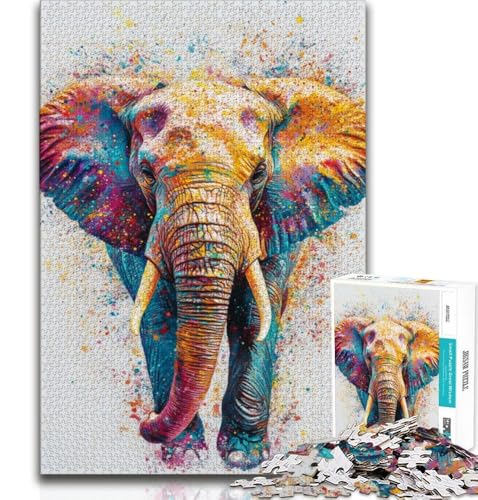 Puzzle für Erwachsene und Teenager, Aquarell-Elefant, Lernspiel, Herausforderungsspielzeug, für die Heimdekoration ab 14 Jahren, 38x26cm von FLKFDOZ