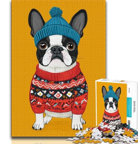 Puzzle für Erwachsene und Teenager, Bulldogge in Kleidung, Lernspiel, Herausforderungsspielzeug, für die Heimdekoration ab 14 Jahren, 38x26cm von FLKFDOZ