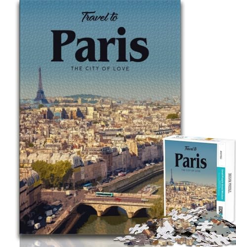 Puzzle für Erwachsene und Teenager, Puzzle „Besuchen Sie Paris“, Lernspiel, Herausforderungsspielzeug, für die Heimdekoration ab 14 Jahren, 38x26cm von FLKFDOZ