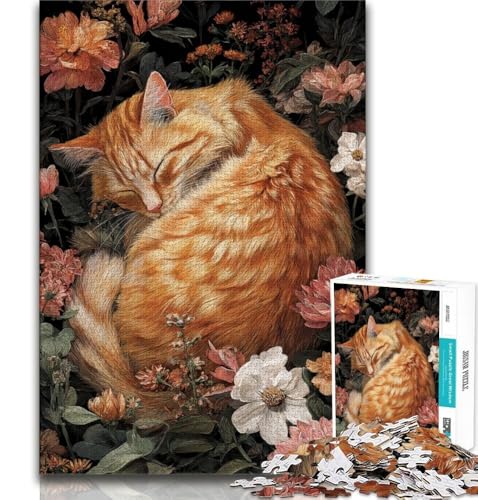 Puzzle für Erwachsene und Teenager, Puzzle „Schlafende Katze“, Lernspiel, Herausforderungsspielzeug, für die Heimdekoration ab 14 Jahren, 38x26cm von FLKFDOZ