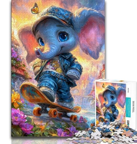 Puzzle für Teenager, 1000 Puzzles, Elefant auf Skateboard, anspruchsvolles Spiel und Familienspiel, Geburtstagsgeschenk, Geschenke, Wandkunst, 38x52cm Puzzle für Teenager, 1000 Puzzles, Elefant auf Skateboard, anspruchsvolles Spiel und Familienspiel, Geburtstagsgeschenk, Geschenke, Wandkunst, 38x52cm von FLKFDOZ