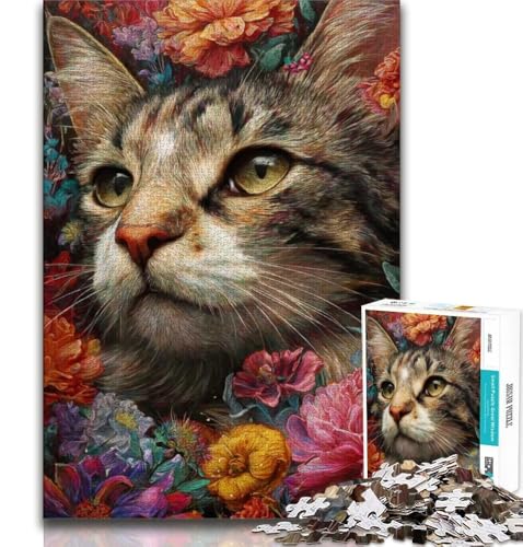 Puzzle für Teenager, 1000 Teile, Blumen und Katzen, für Lernspiele, Herausforderungen, Spielzeug, Geburtstagsgeschenk, Geschenke, Wandkunst, 38x52cm Puzzle für Teenager, 1000 Teile, Blumen und Katzen, für Lernspiele, Herausforderungen, Spielzeug, Geburtstagsgeschenk, Geschenke, Wandkunst, 38x52cm von FLKFDOZ