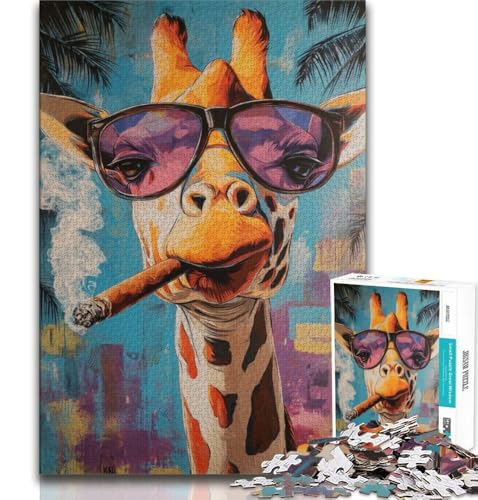 Puzzle für Teenager, 1000 Teile, Giraffe raucht, Spielzeug, Lernspiele, Stressabbau, tolle Geschenke und Spielzeuge, 38x52cm von FLKFDOZ