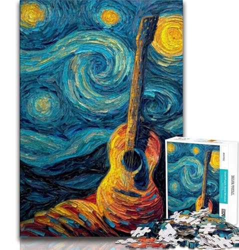 Puzzle für Teenager, 1000 Teile, Gitarre unter dem Nachthimmel, Lernspiele, Heimdekoration, Lernspiel für Geburtstag, Weihnachten, 38x26cm von FLKFDOZ