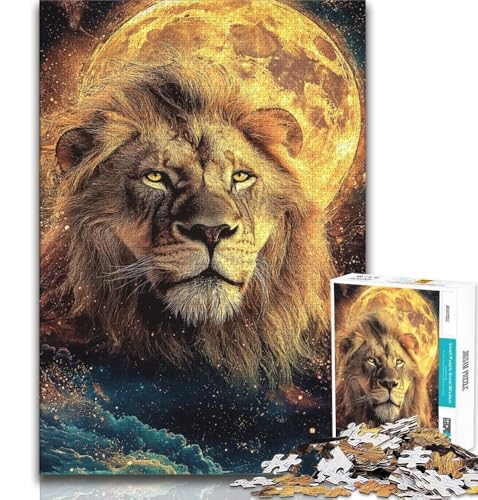 Puzzle für Teenager, 1000 Teile, Löwe unter dem Mond, Lernspiele, Heimdekoration, Lernspiel für Geburtstag, Weihnachten, 38x26cm von FLKFDOZ