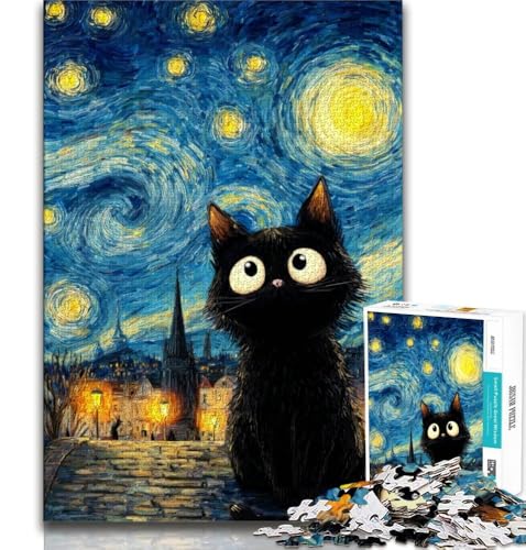 Puzzle für Teenager, 1000 Teile, Schwarze Katze, Lernspiele, Heimdekoration, Lernspiel für Geburtstag, Weihnachten, 38x26cm von FLKFDOZ