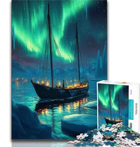 Puzzle für Teenager, 1000 Teile, Segeln unter der Aurora, hilft dem Gehirn, süchtig machendes Spielzeug zu trainieren, um Geduld zu fördern, perfekte Dekoration, 38x52cm von FLKFDOZ