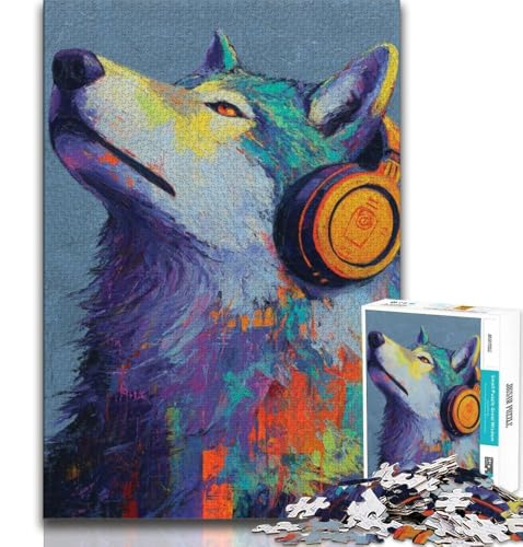 Puzzle für Teenager, 1000 Teile, Wolf mit Kopfhörern, Lernspiele, Heimdekoration, Geburtstagsgeschenk, Geschenke, Wandkunst, 50x75cm Puzzle für Teenager, 1000 Teile, Wolf mit Kopfhörern, Lernspiele, Heimdekoration, Geburtstagsgeschenk, Geschenke, Wandkunst, 50x75cm von FLKFDOZ