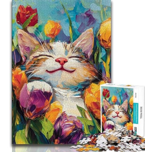 Puzzle für Teenager, 2000 Teile, Tulpen und Katzen, Spielzeug, Lernspiele, Stressabbau, tolle Geschenke und Spielzeuge, 70x100cm von FLKFDOZ