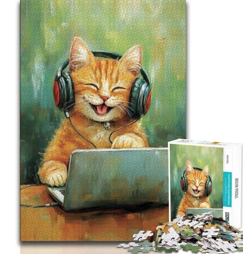 Puzzle mit 1000 Teilen, Motiv: Katze hört Musik, für Erwachsene, Geschenke, anspruchsvolle Familienaktivitätsspiele, DIY-Spielzeug für die Wanddekoration zu Hause, Geschenke, 50x75cm Puzzle mit 1000 Teilen, Motiv: Katze hört Musik, für Erwachsene, Geschenke, anspruchsvolle Familienaktivitätsspiele, DIY-Spielzeug für die Wanddekoration zu Hause, Geschenke, 50x75cm von FLKFDOZ